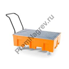 Полиэтиленовый поддон на колёсиках под 2 бочки с оцинкованной решёткой, базовая линия.